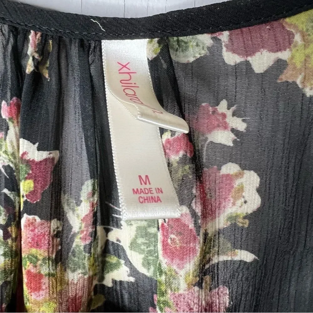 Xhilaration Black Sheer Floral Tunic Dress - Picture 4 of 6